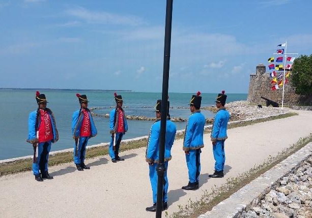 The 6 Man Navy Honor Guard Dressed In 16th Century Dutch Uniforms Greeting Joe Upon His Arrival To Sri Lanka.